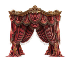 Dramatic stage curtains display theatre venue elegant front view isolated on transparent background, png