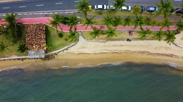 Pereque beach in Ilhabela, Brazil, Following the promenade, taken with my drone.