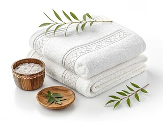 Stack of white pure soft towels on a white background