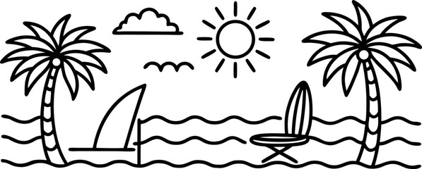 Vector Illustration Beach Scene Holiday Graphic