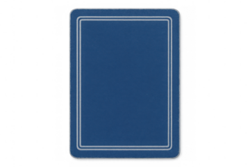 Close-up of a blue blank playing card back with a white border, isolated on a transparent background, ready for customization