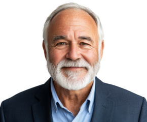 Smiling senior businessman portrait neutral professional isolated on transparent background, png