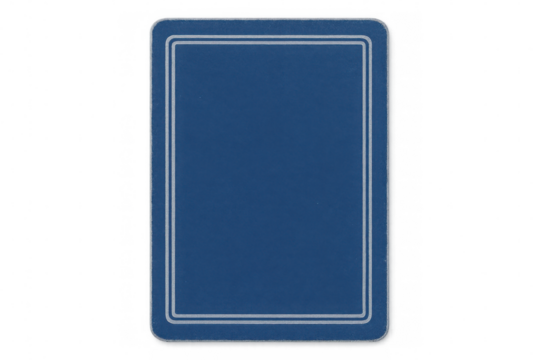 Close-up of a blue blank playing card back with a white border, isolated on a transparent background, ready for customization