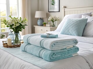 Soft towels on the bed