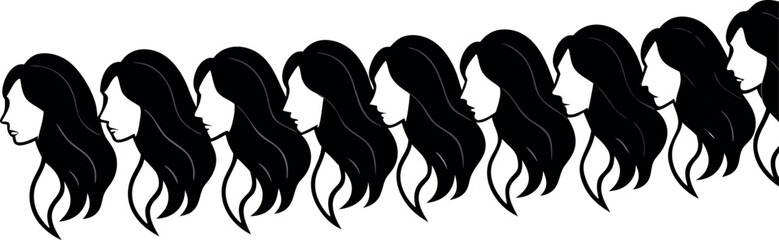 Hair Silhouettes Black White Flowing Styles