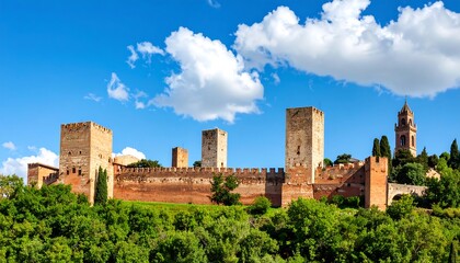 Panoramic view of the Alhambra Palace in Granada, Spain under a bright sky