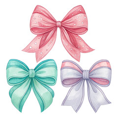 Beautiful stock set with watercolor hand drawn three bow illustrations.
