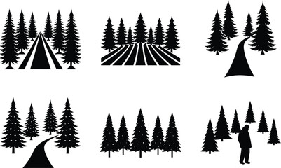 Obraz premium Christmas trees vector illustration black silhouette here white color is the transparent, background color