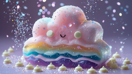 Sweet Dreams Cloud: A Whimsical Rainbow Treat Adorned with Glitter and Tiny Delights