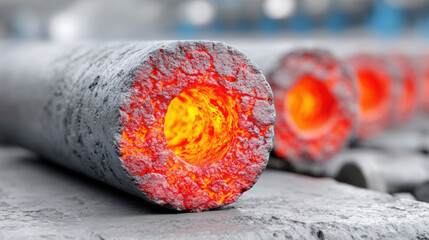 Detailed production of steel pipes in a factory setting, showcasing industrial processes and machinery.