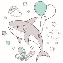 Delightful Gentle Shark in a Ocean Dreams scene – Soft Pastel vector illustration