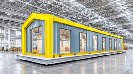 Large steel structures are assembled in a factory setting showcasing industrial construction processes.