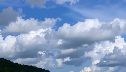 Picturesque landscape featuring a blue sky adorned with fluffy white clouds