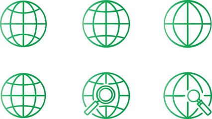 Green globes with magnifying glass icons world search