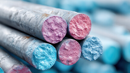 Steel rods are being automatically bundled in a factory setting.