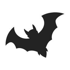 Bat vampire icon. Black bat silhouette for Halloween decoration concept. Vector illustration side view. Isolated on white background.
