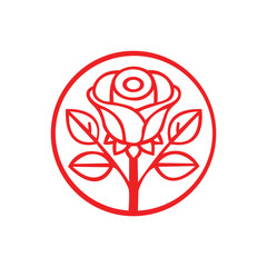 A yellow rose with green leaves and red circle minimal logo design 