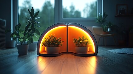 Indoor Garden Oasis: A Tranquil Scene of Plants Bathed in Warm Light