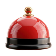 Obraz premium Service bell standing on a black base with shiny red dome, a classic symbol of hospitality and service in hotels and restaurants on transparent background