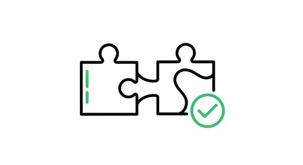 Connected puzzle pieces with check mark icon, teamwork concept and solution