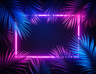 Purple and Pink Neon Palm Leaf Illustration: Tropical Glowing Foliage with Vibrant Colors for Summer Vibes, Party Decor, and Futuristic Background Design