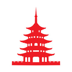 Red chinese pagoda or temple vector illustration for oriental travel, cultural preservation, and traditional asian architecture design