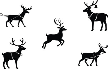 Santas Reindeer Team vector illustration black silhouette here white color is the transparent, background color