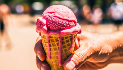 Enjoying a colorful ice cream cone on a sunny day at the park