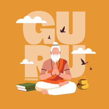 Calm meditative guru sitting under Bodhi tree.eps