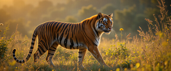 Red tiger in morning Sun.