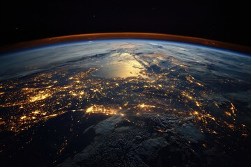 Obraz premium Earth at night, seen from space. Vast expanse of lights