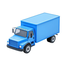 Bright blue delivery truck parked on a quiet street in the afternoon sunlight ready for loading and unloading on transparent background