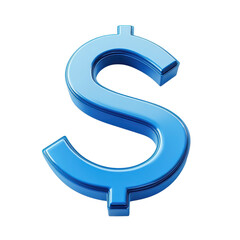 3D blue dollar sign representing currency in modern design for finance and commerce concepts on transparent background