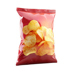 Red bag full of potato chips isolated on a transparent background snack food
