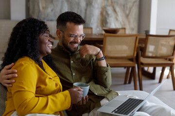 Couple planning vacation trip, searching places to visit