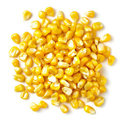 Fototapeta premium Heap of Fresh Yellow Corn Kernels Isolated on White Background