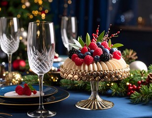 Festive dessert on elegant holiday table