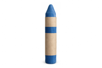 Blue wax crayon vertical on clear surface, positioned for coloring and artistic creativity