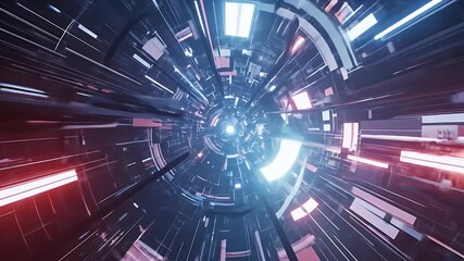 Abstract digital tunnel with light streaks and geometric shapes - Powered by Adobe