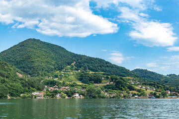 Summer day on the banks of the Drina River dividing Serbia and Bosnia