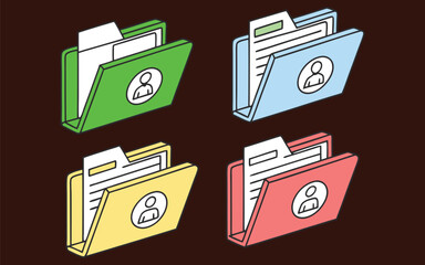 Flat color folder icons set in yellow blue green and red for user interface applications