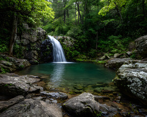 Majestic waterfall cascading into a tranquil pool