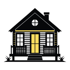 a black and yellow house with a porch and a porch.