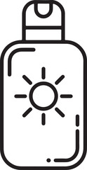 Sun Protection Icon: Vector Sunscreen Bottle Sign, Summer Symbol, Bold Line Art
