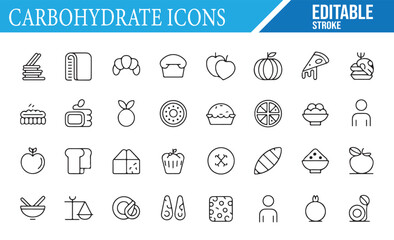 Vector Icons of Carbohydrate Foods like Pasta, Bread, and Rice for Healthy Eating

