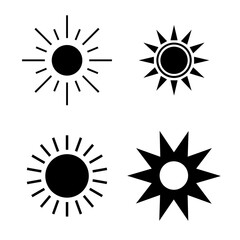 Simple set of sun icons with black lineart and white background