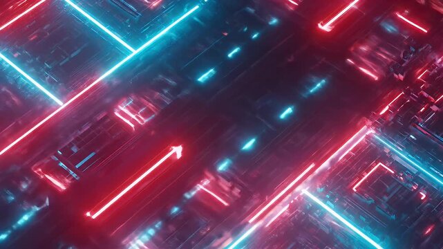 Abstract grid with glowing neon red and blue lines