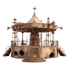 Rustic Gazebo: A weathered gazebo stands proudly, its unique architecture showcasing a fusion of industrial and vintage design with intricate details.