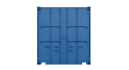 Isolated blue shipping container illustrating global trade and logistics solutions