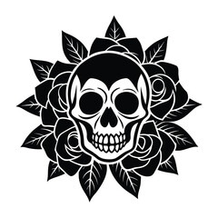 skull and roses tattoo design vector illustration